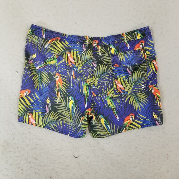 Native Youth Swim Shorts Mens 36 Blue Tropical Parrot Print Drawstring Trunks - Picture 7 of 15